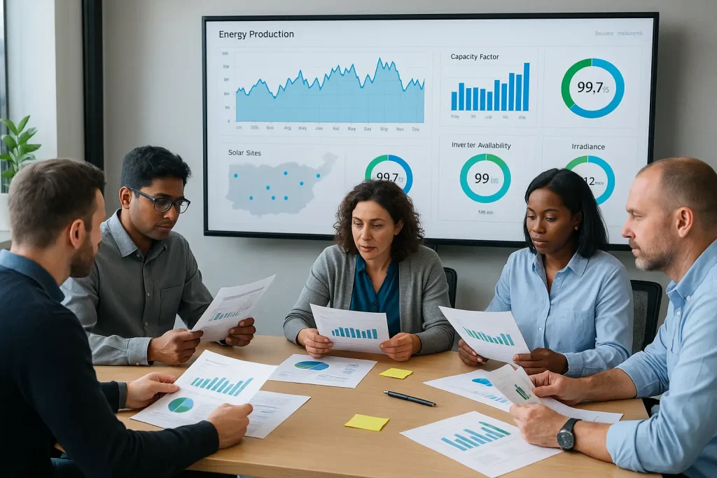Operations team reviewing energy performance reports