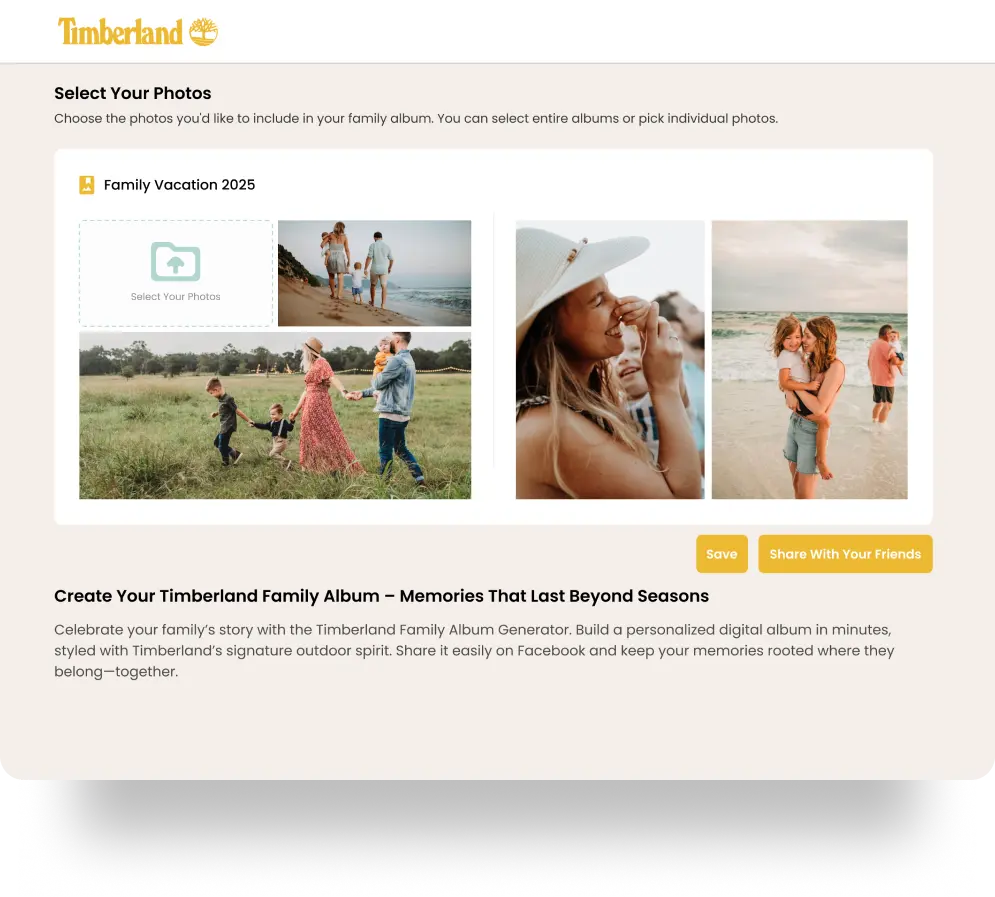 timberland - facebook app for family album generator
